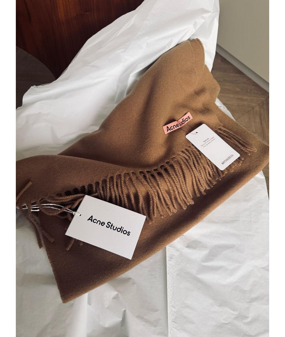 ACNE STUDIOS Коричневый кашемировый шарф, фото 4