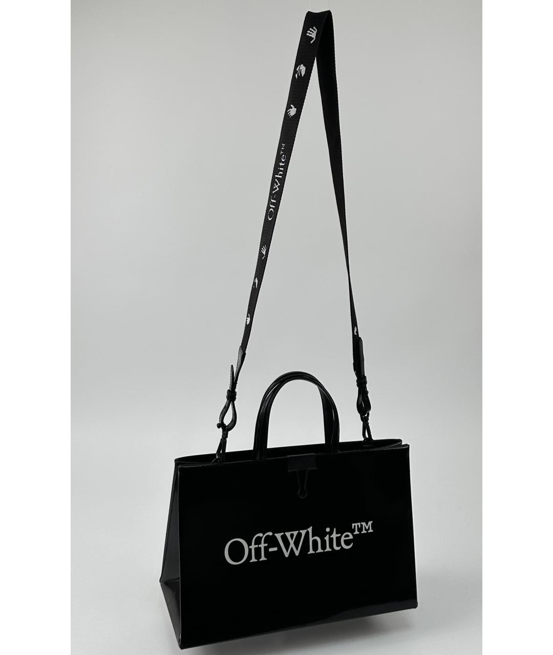 OFF-WHITE Черная кожаная сумка с короткими ручками, фото 3