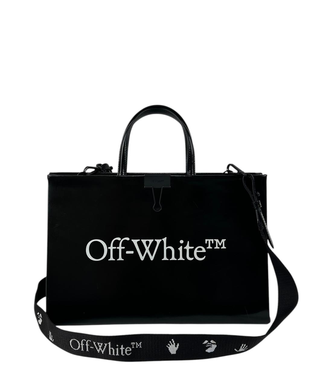 OFF-WHITE Черная кожаная сумка с короткими ручками, фото 2