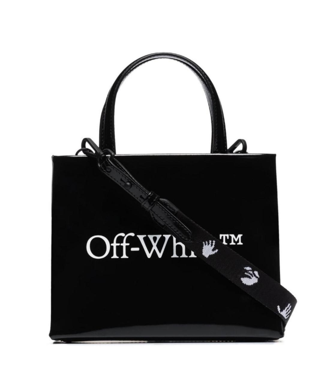 OFF-WHITE Черная кожаная сумка с короткими ручками, фото 1