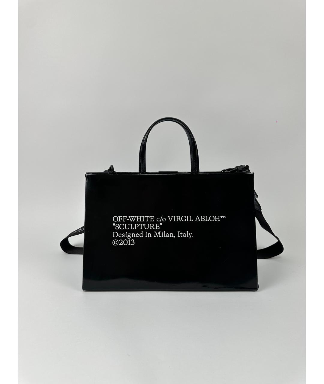 OFF-WHITE Черная кожаная сумка с короткими ручками, фото 4