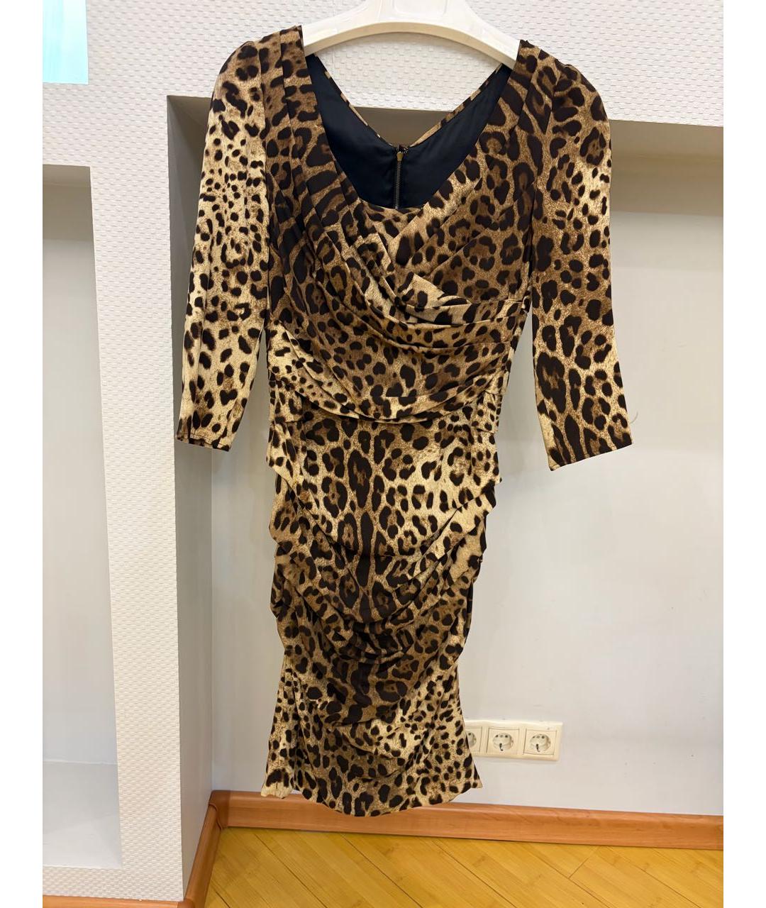 DOLCE&GABBANA Коричневое шелковое коктейльное платье, фото 5