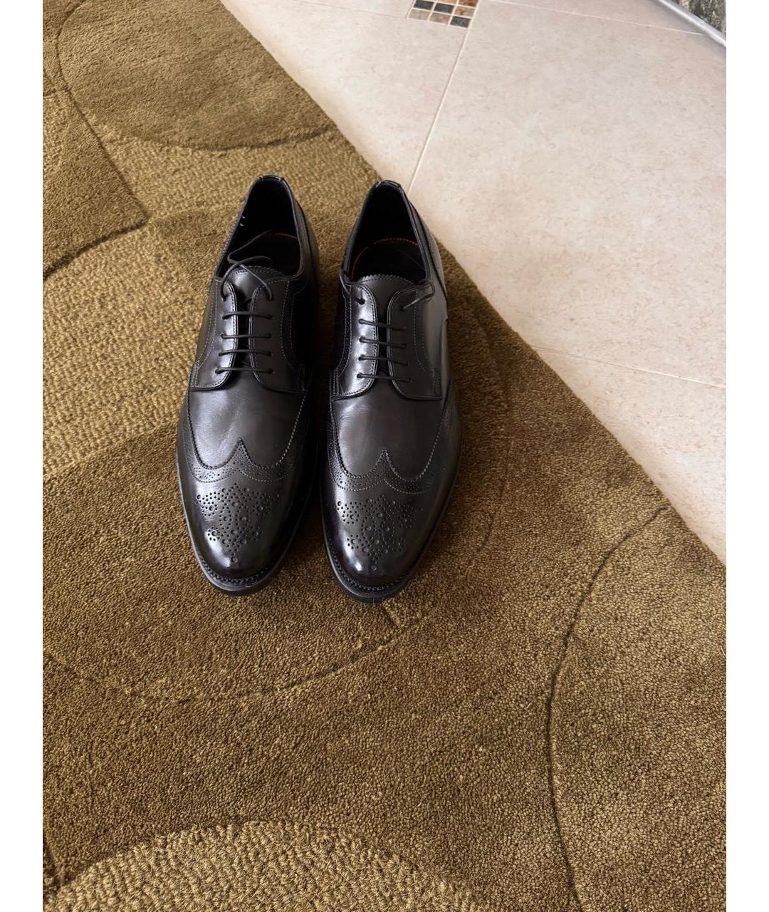 SANTONI Черные кожаные низкие ботинки, фото 6