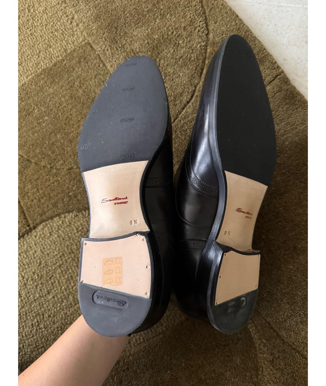 SANTONI Черные кожаные низкие ботинки, фото 4