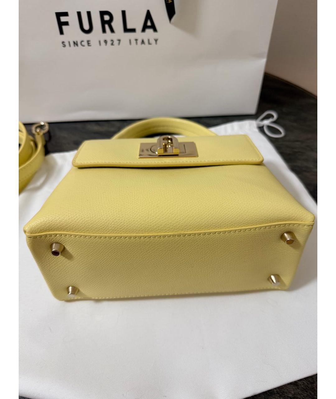 FURLA Желтая кожаная сумка с короткими ручками, фото 5