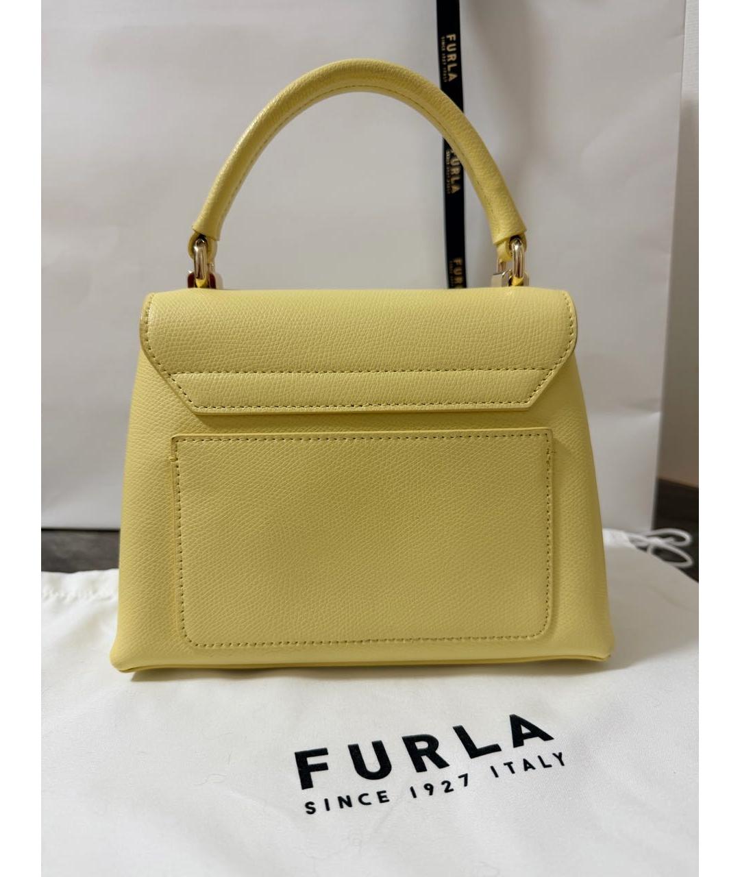 FURLA Желтая кожаная сумка с короткими ручками, фото 3
