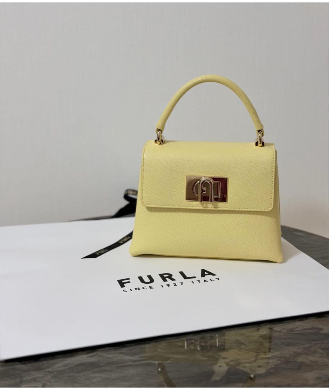 FURLA Желтая кожаная сумка с короткими ручками, фото 8
