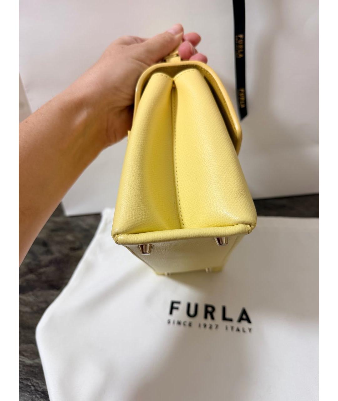 FURLA Желтая кожаная сумка с короткими ручками, фото 7