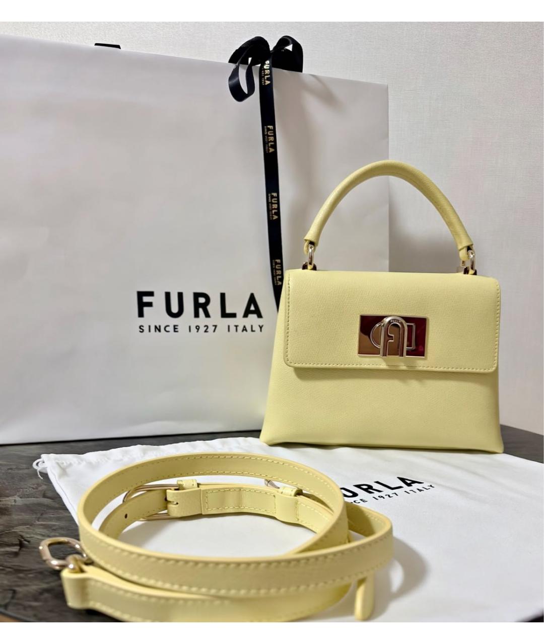 FURLA Желтая кожаная сумка с короткими ручками, фото 2