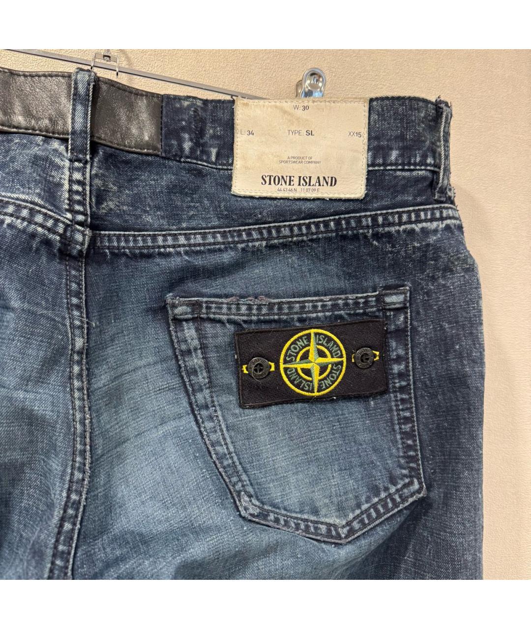 STONE ISLAND Темно-синие хлопковые прямые джинсы, фото 3