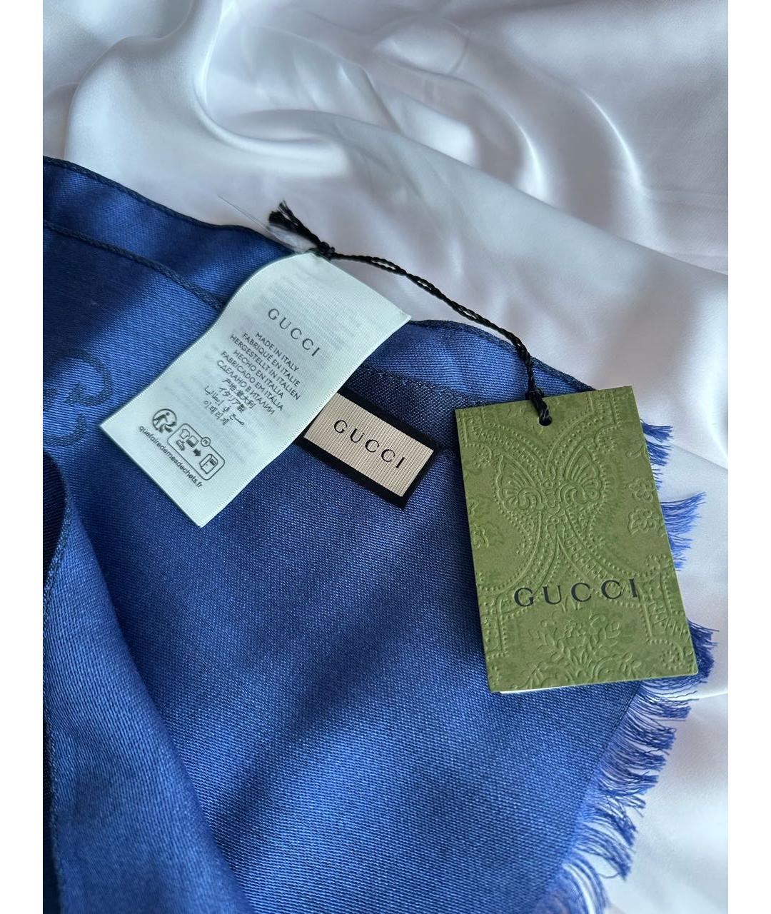 GUCCI Синий шерстяной шарф, фото 3