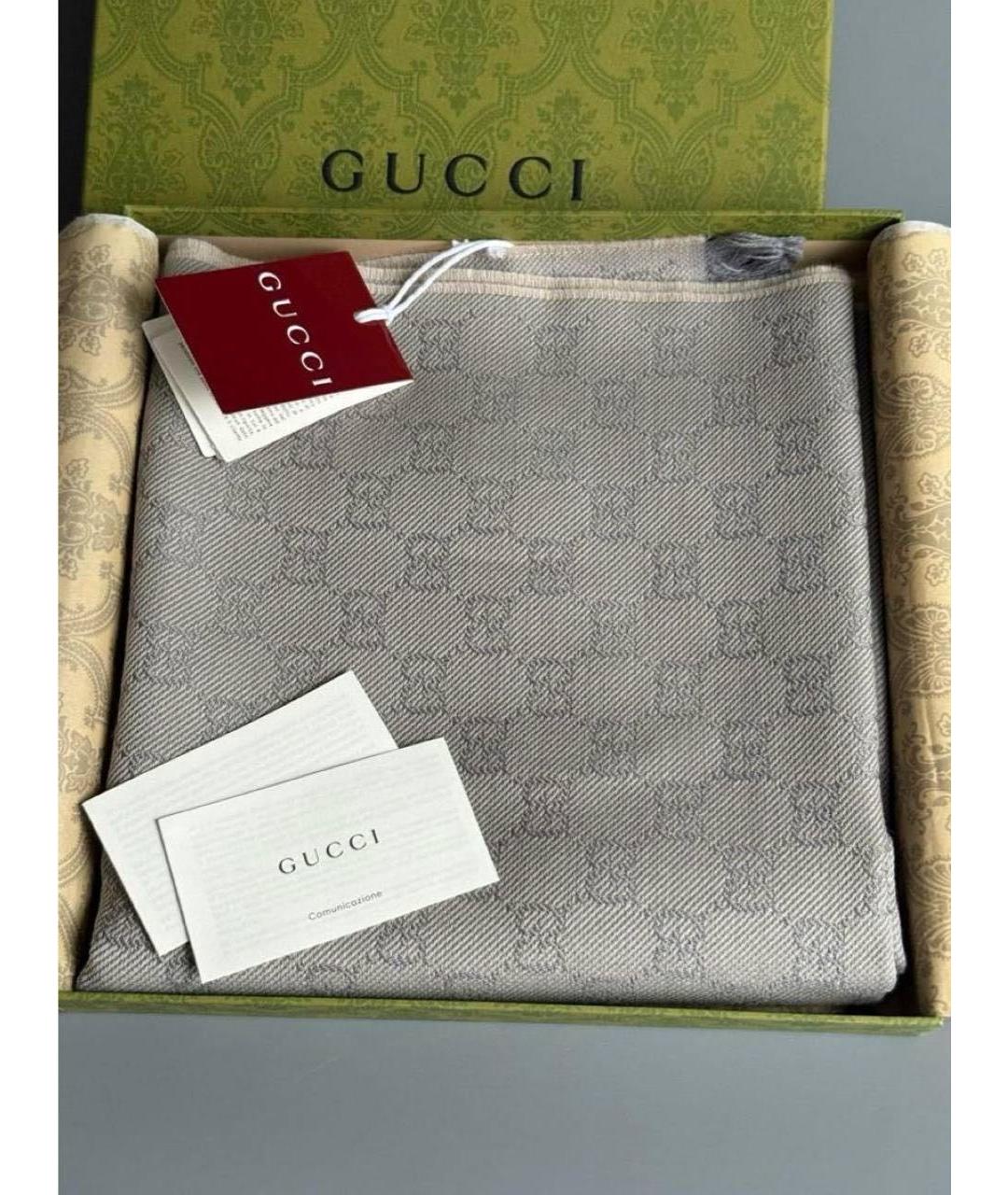 GUCCI Серый шерстяной шарф, фото 2