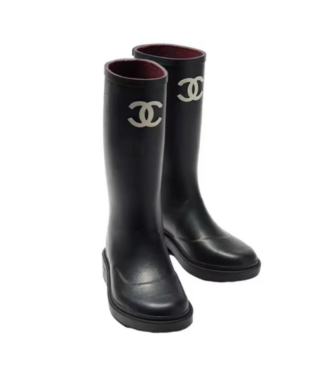 CHANEL Черные резиновые сапоги, фото 1