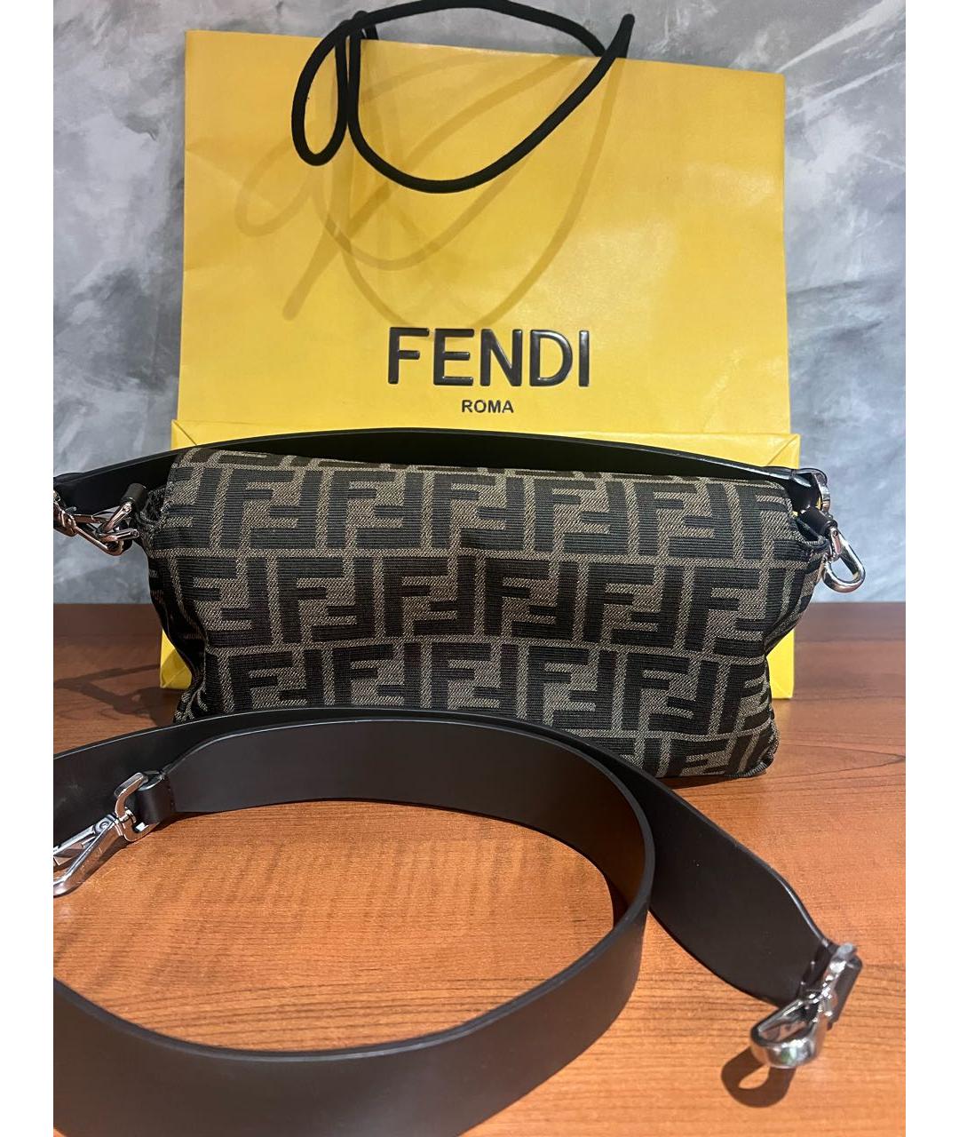 FENDI Коричневая сумка с короткими ручками из канвы, фото 3