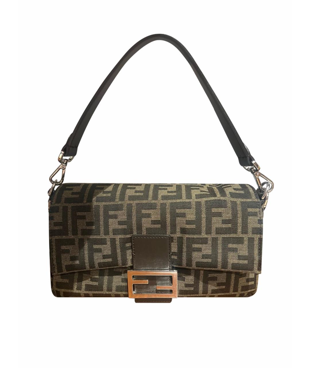 FENDI Коричневая сумка с короткими ручками из канвы, фото 1