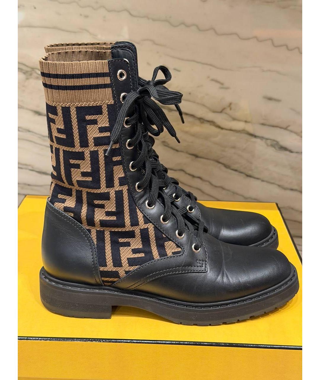 FENDI Коричневые текстильные ботинки, фото 6