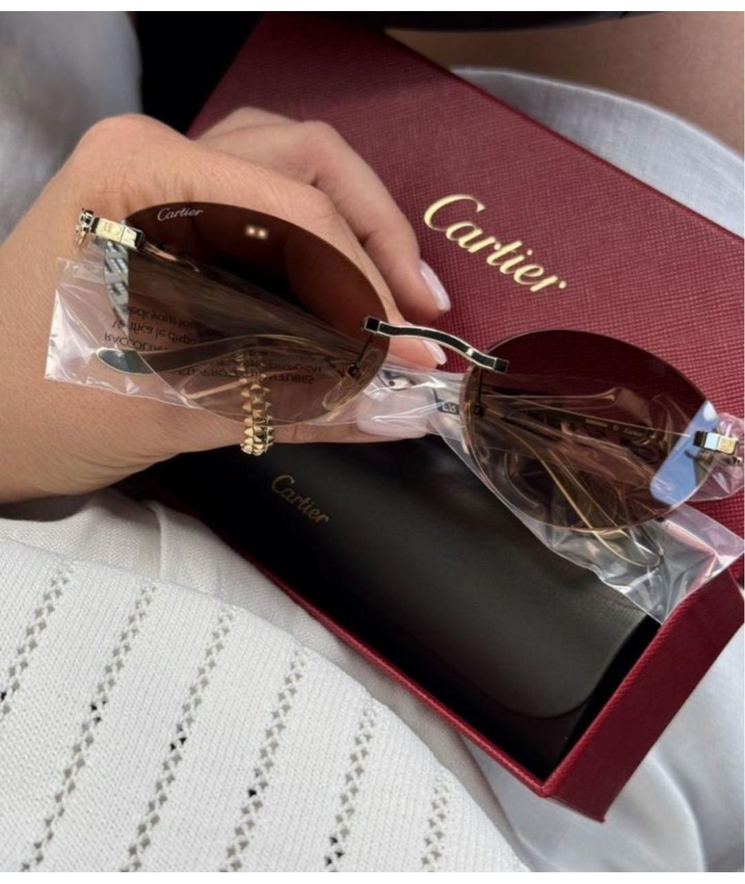 CARTIER Коричневые металлические солнцезащитные очки, фото 4
