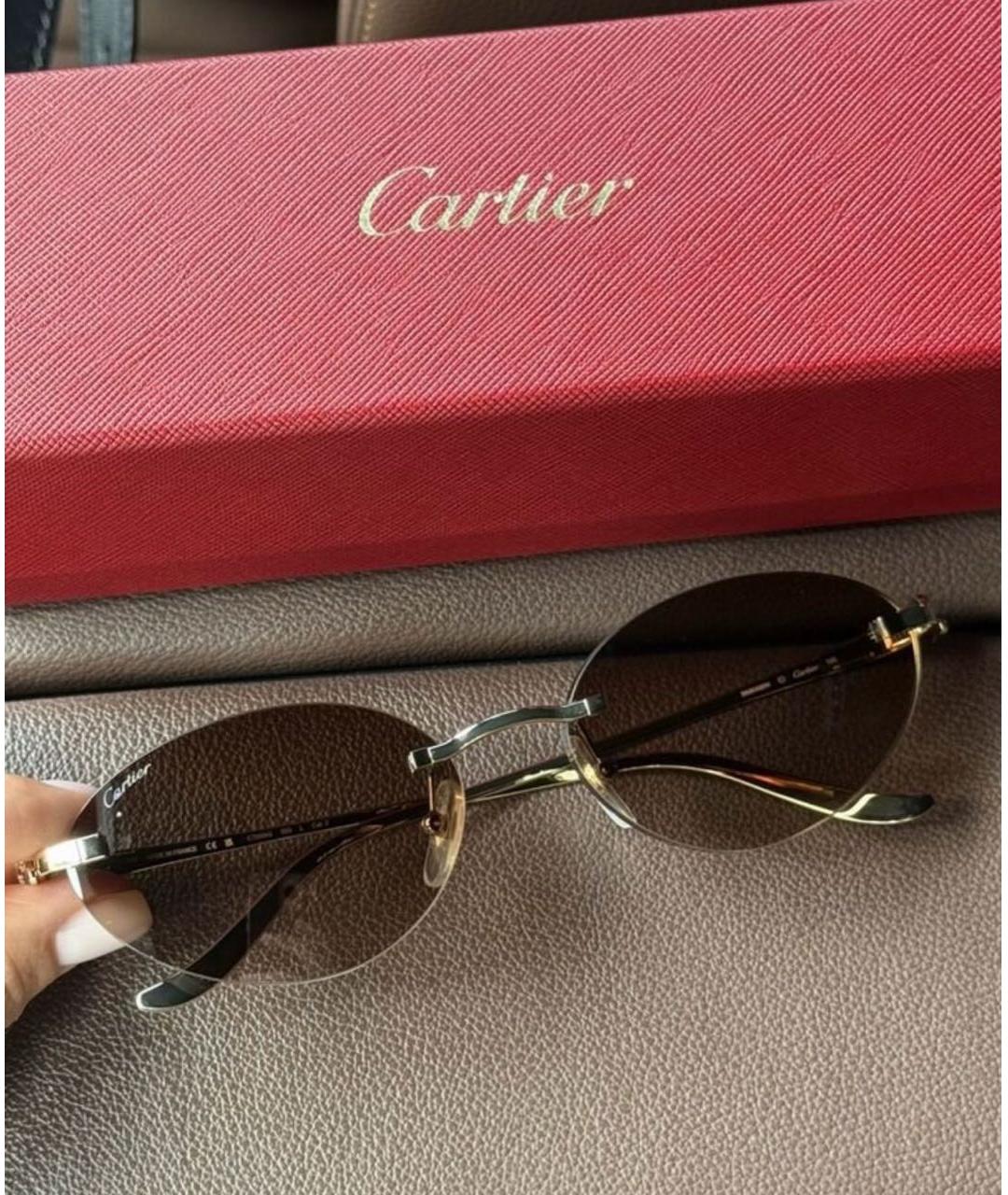 CARTIER Коричневые металлические солнцезащитные очки, фото 5