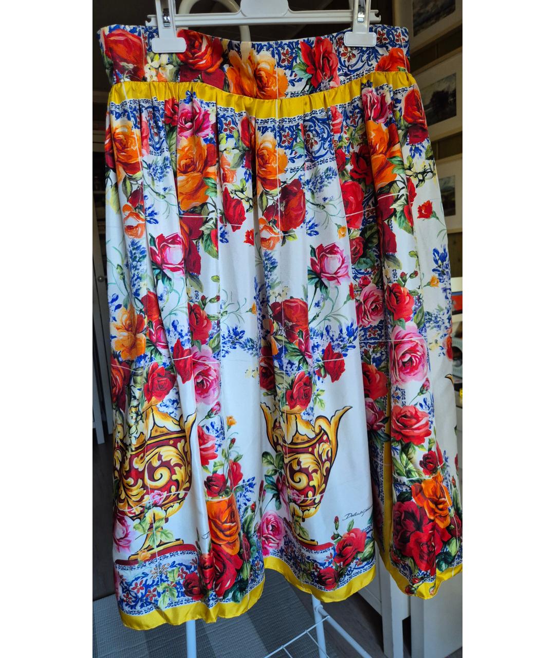 DOLCE&GABBANA Мульти шелковая юбка миди, фото 4