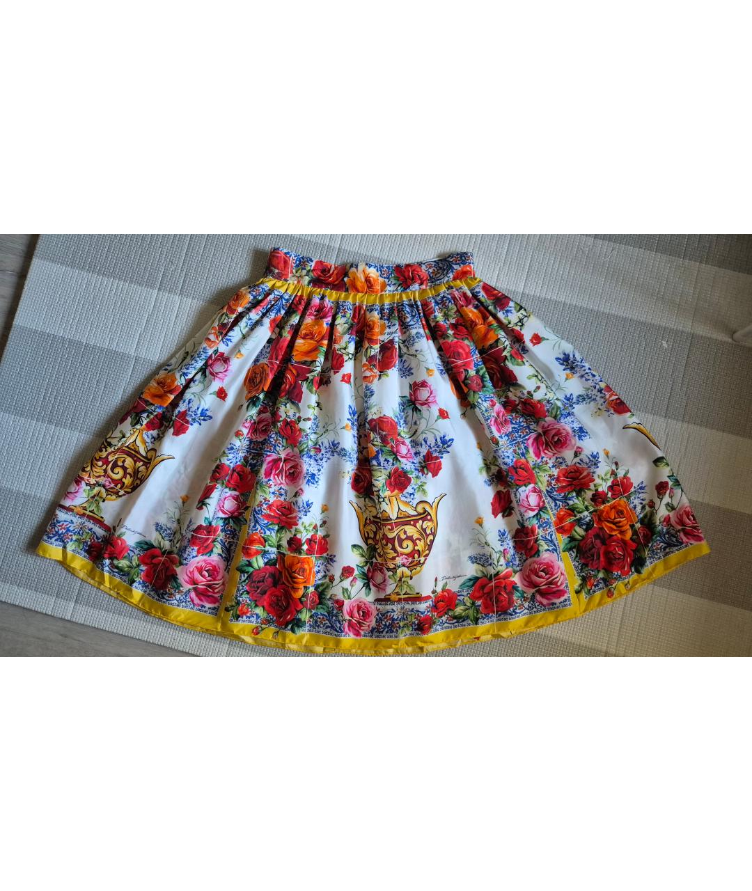 DOLCE&GABBANA Мульти шелковая юбка миди, фото 2