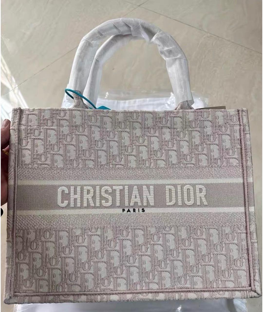 CHRISTIAN DIOR Бежевая сумка с короткими ручками из канвы, фото 4