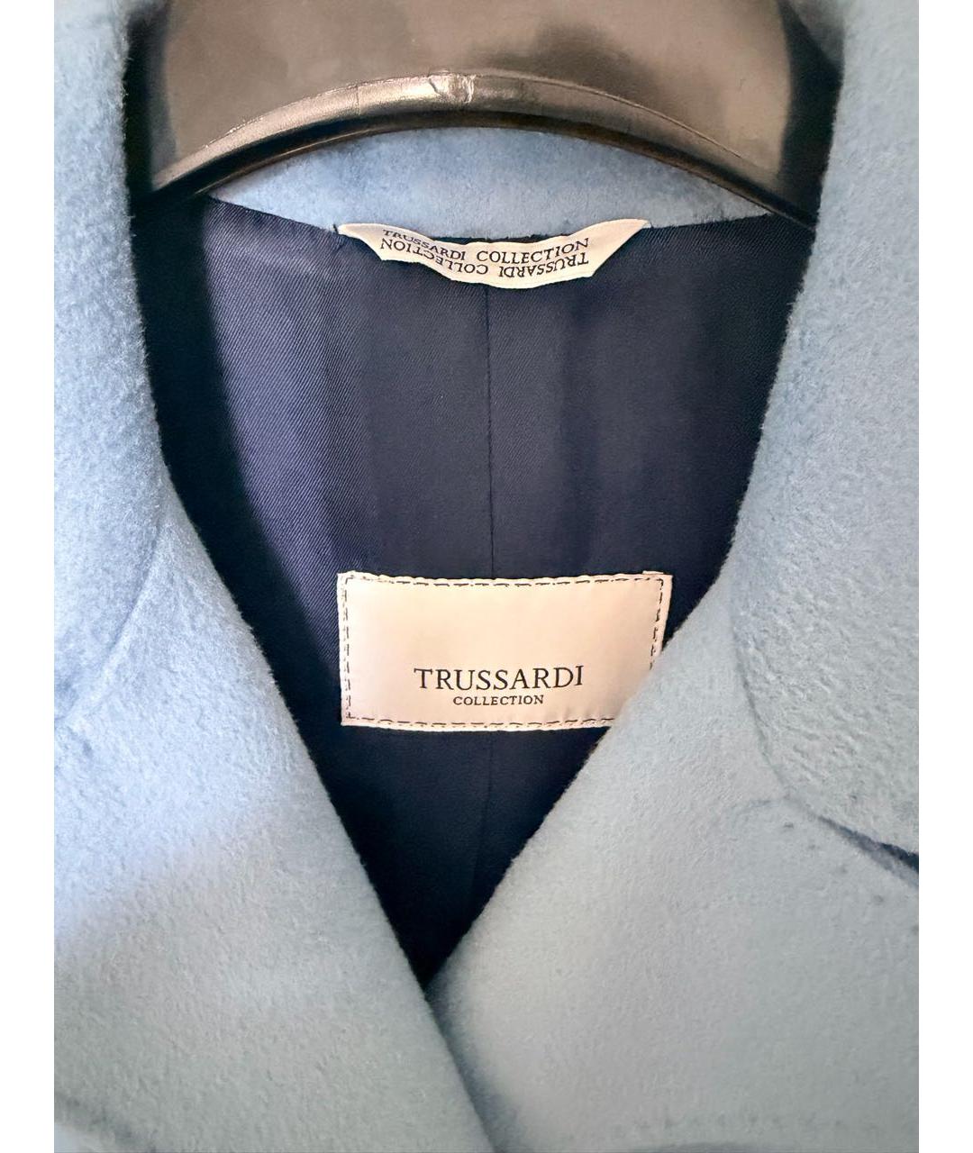 TRUSSARDI Голубое шерстяное пальто, фото 3