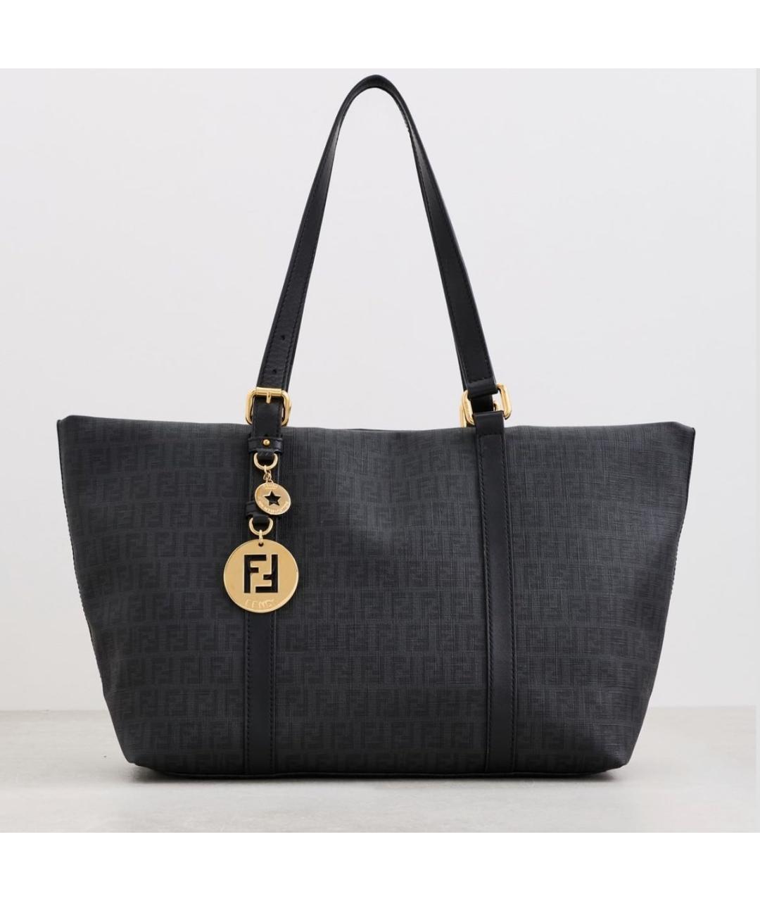 FENDI Черная сумка тоут из канвы, фото 8