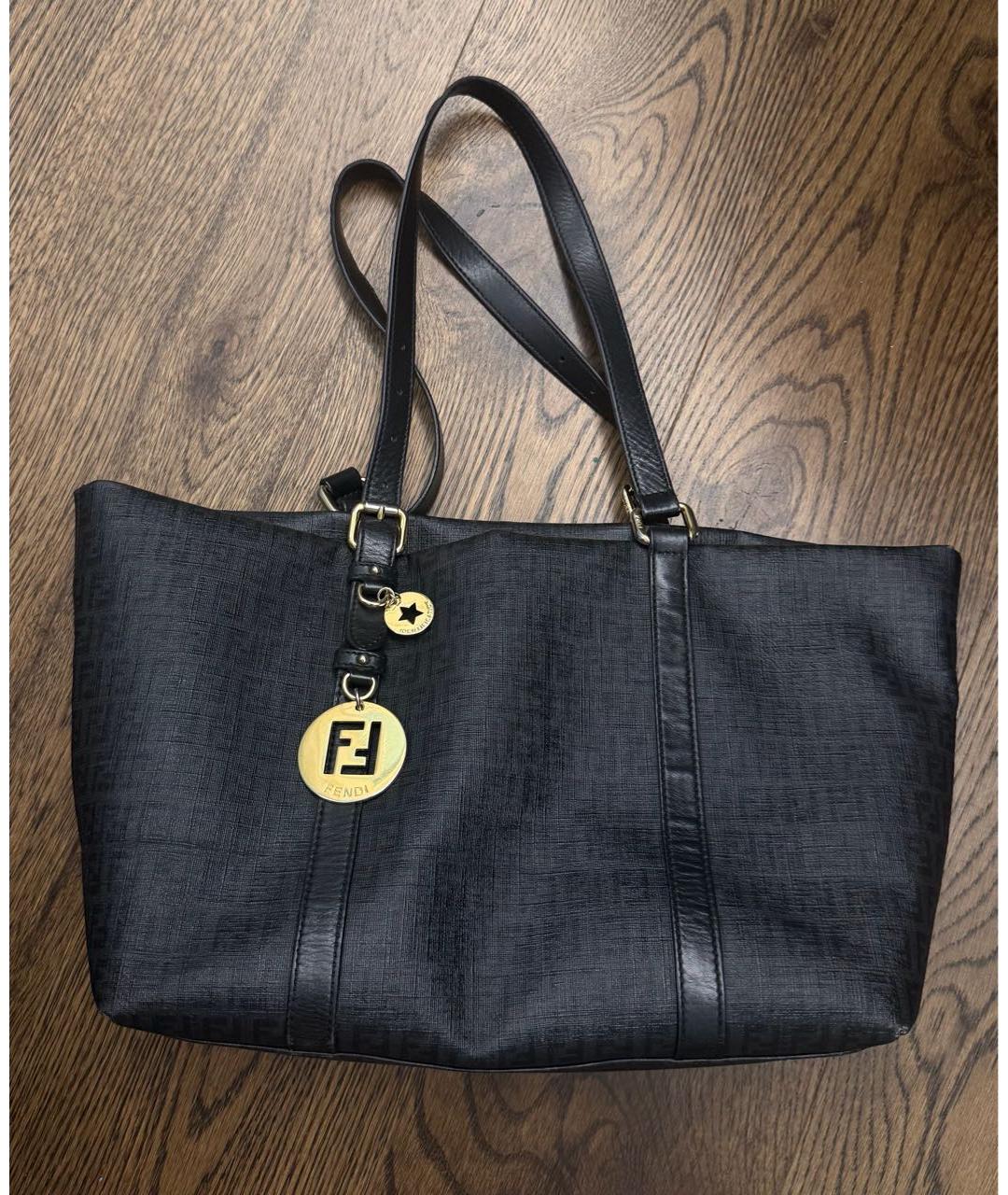 FENDI Черная сумка тоут из канвы, фото 3