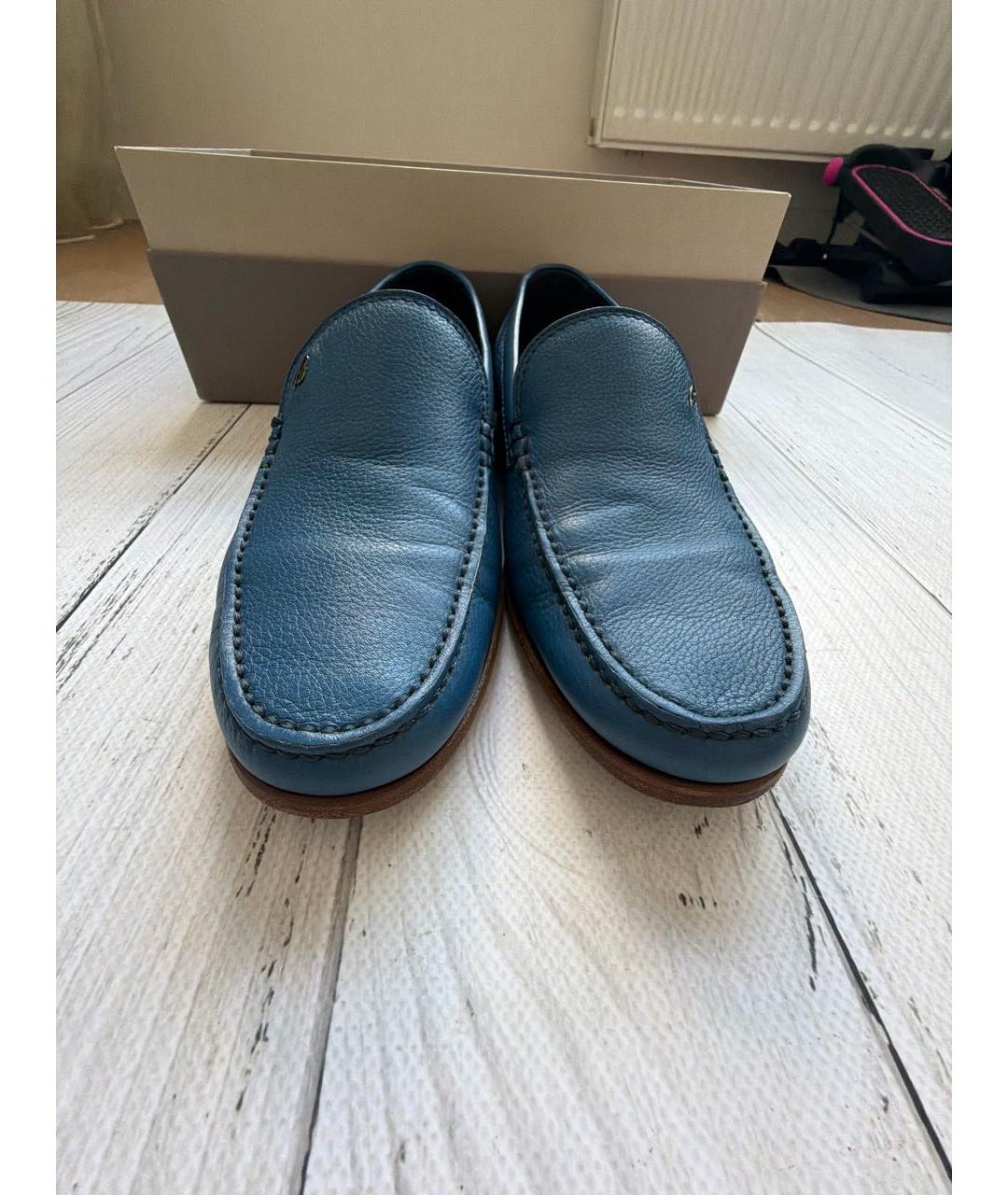 BRIONI Голубые кожаные лоферы, фото 2