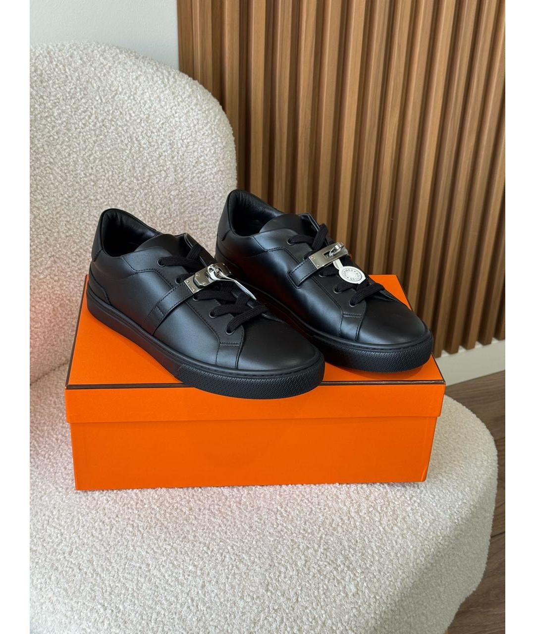 HERMES Черные кожаные низкие кроссовки / кеды, фото 2