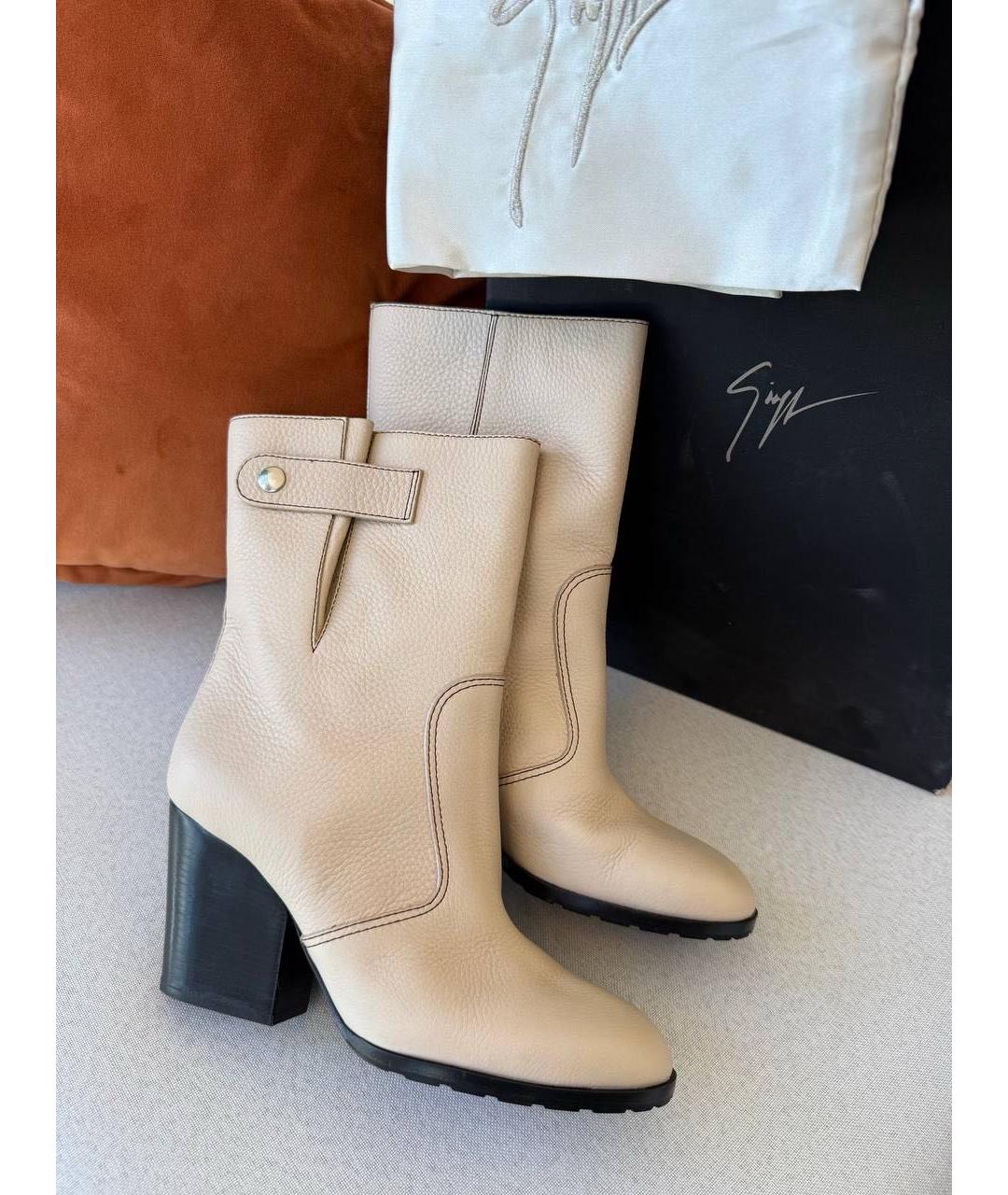 GIUSEPPE ZANOTTI DESIGN Бежевые кожаные полусапоги, фото 8