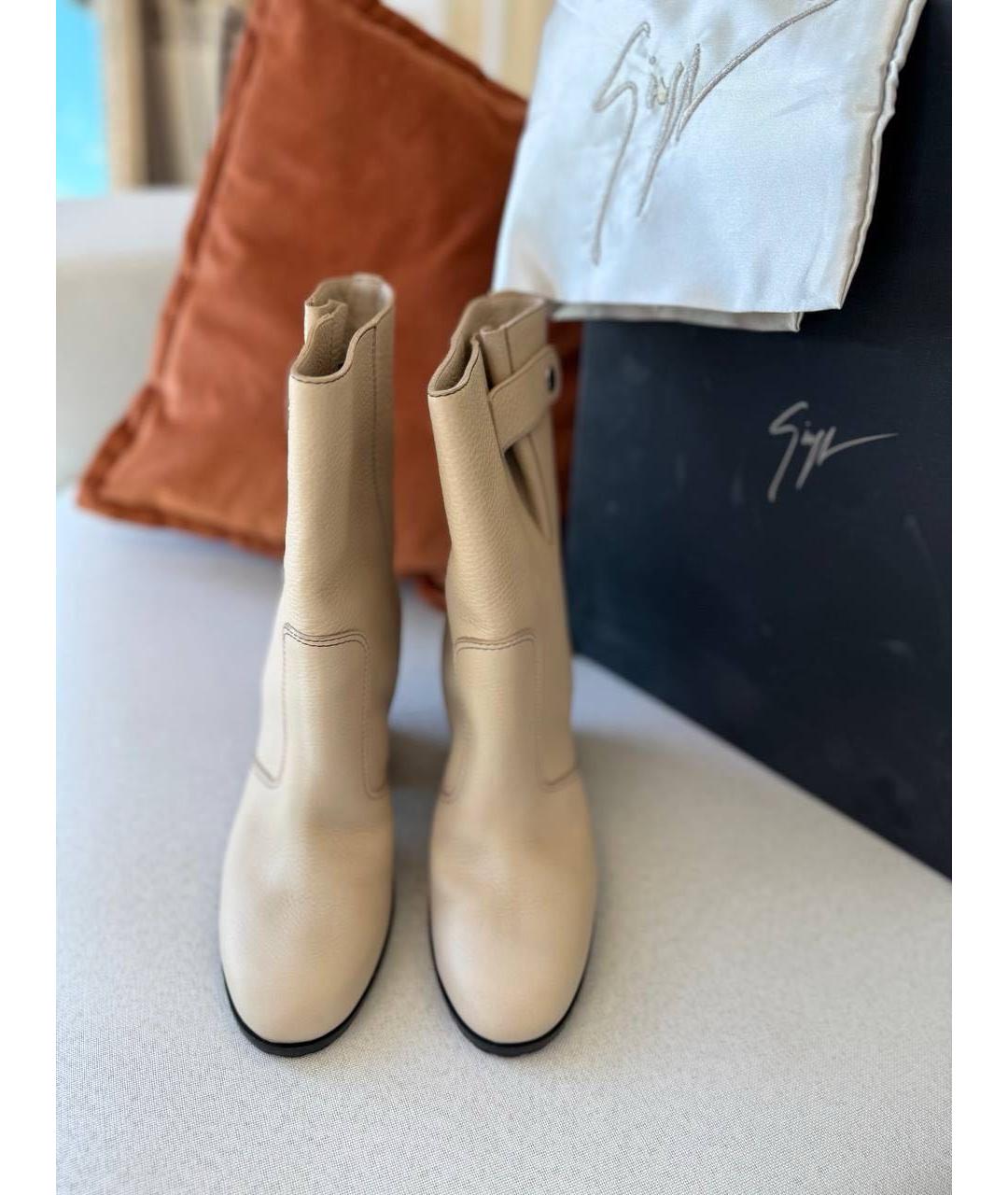 GIUSEPPE ZANOTTI DESIGN Бежевые кожаные полусапоги, фото 7