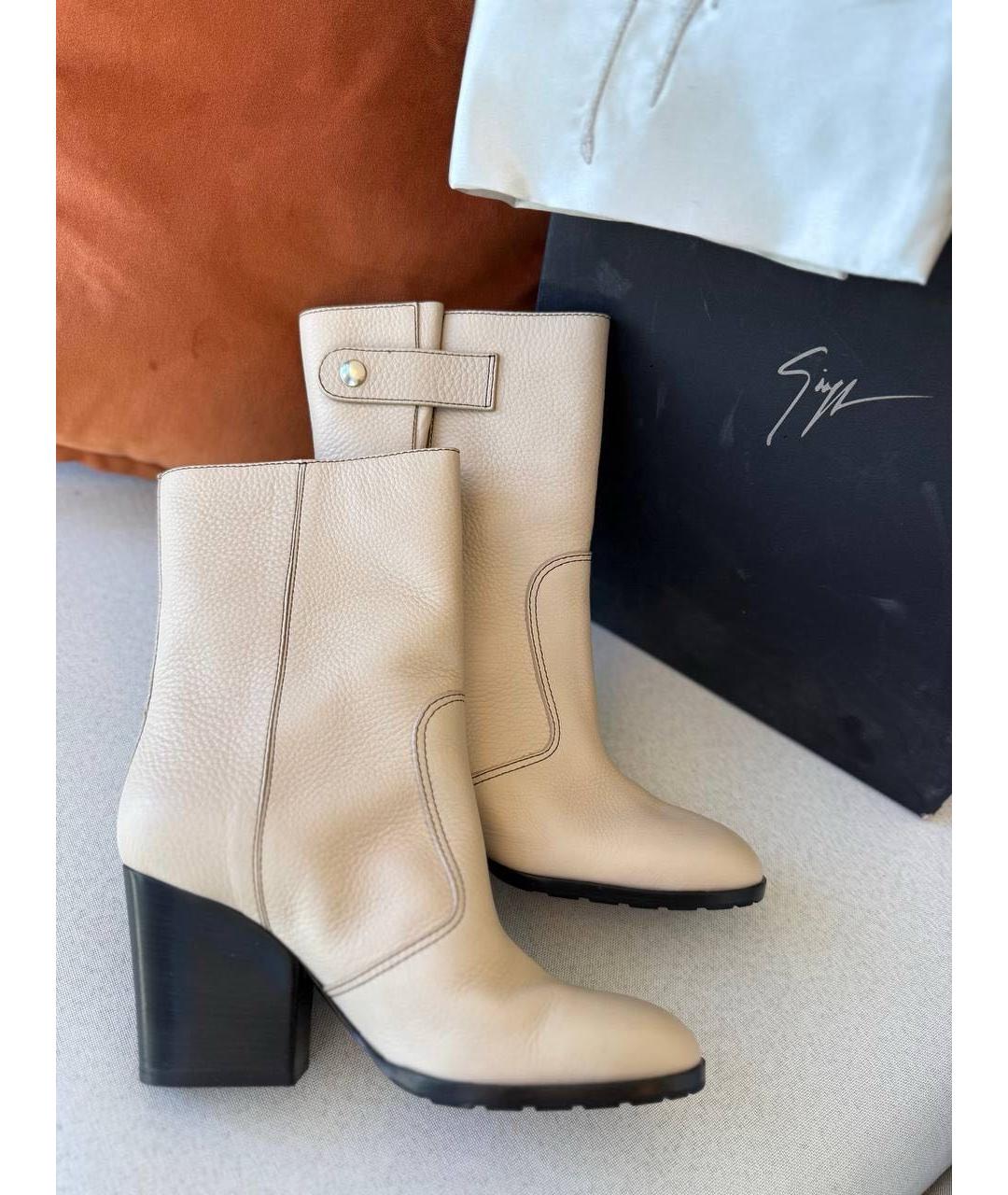 GIUSEPPE ZANOTTI DESIGN Бежевые кожаные полусапоги, фото 6