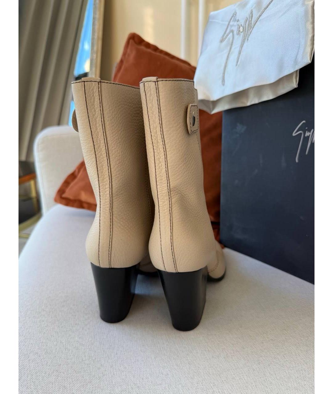 GIUSEPPE ZANOTTI DESIGN Бежевые кожаные полусапоги, фото 4