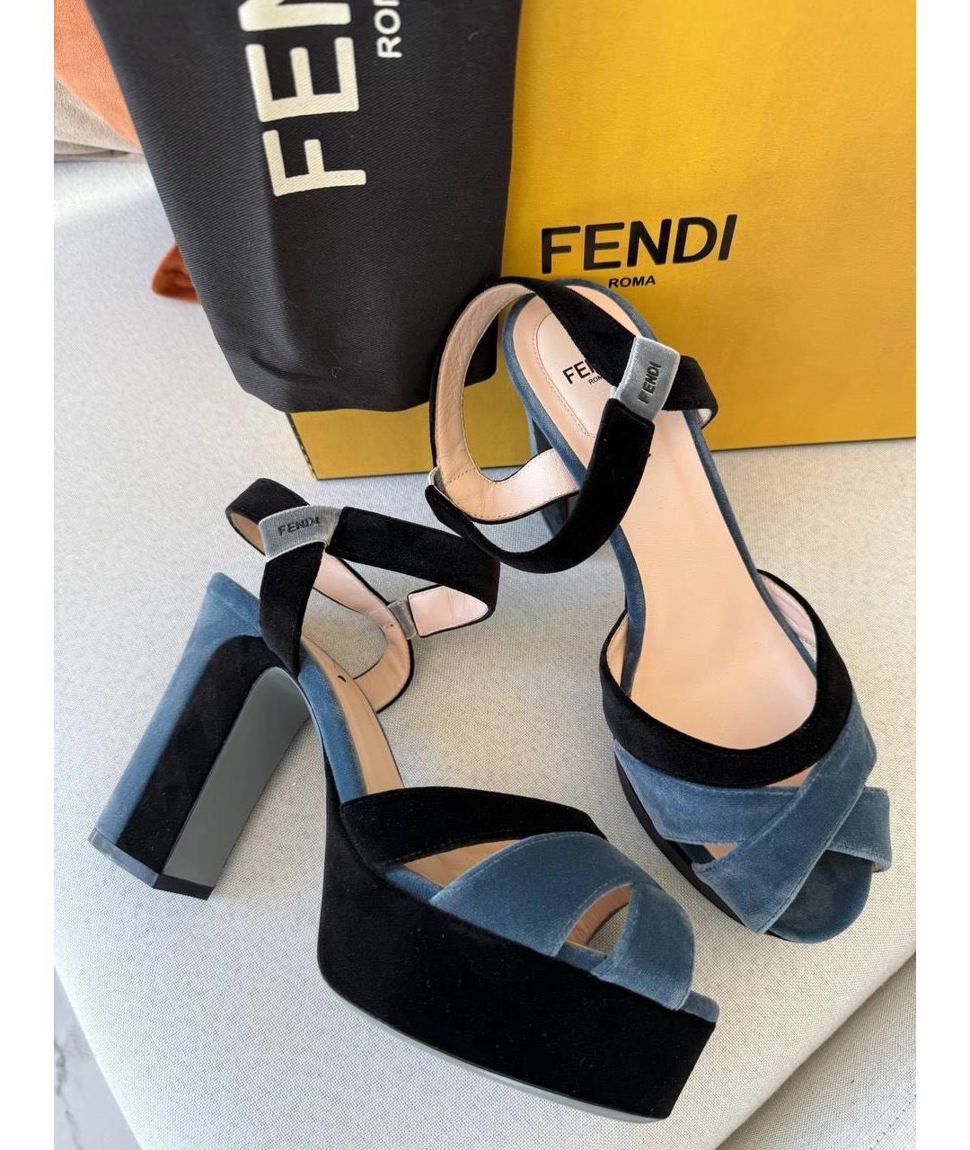 FENDI Синие бархатные босоножки, фото 9