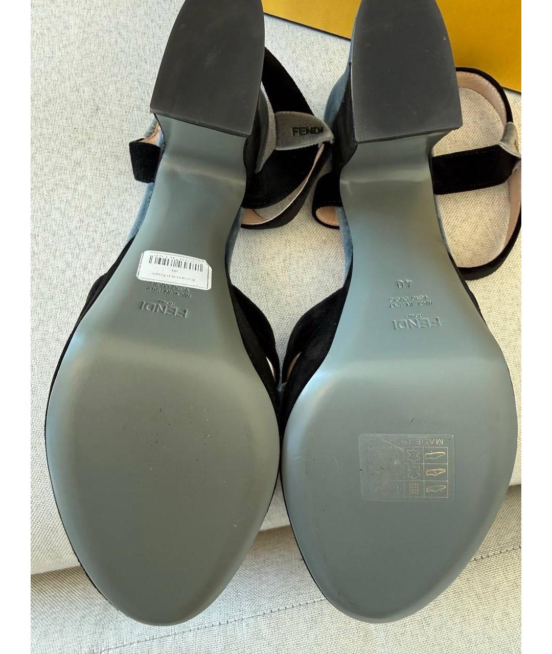 FENDI Синие бархатные босоножки, фото 4