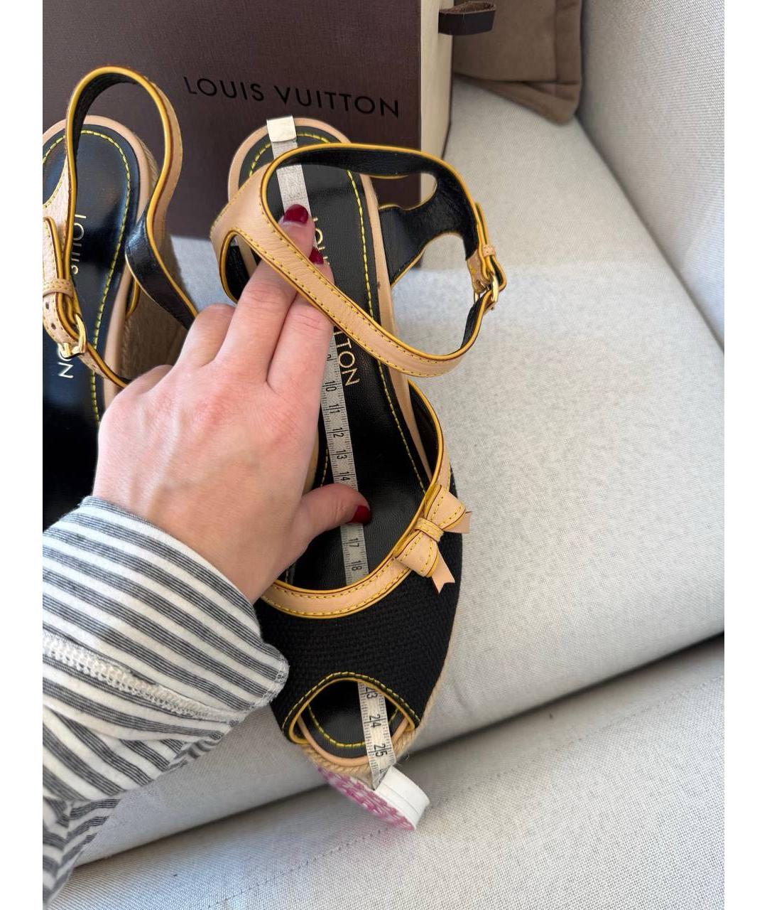 LOUIS VUITTON Черные текстильные босоножки, фото 5