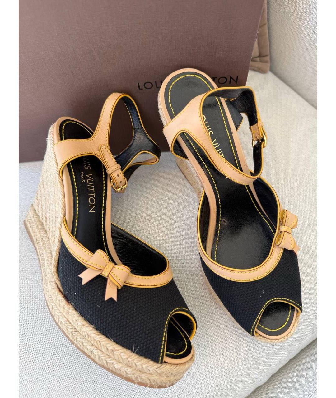 LOUIS VUITTON Черные текстильные босоножки, фото 7