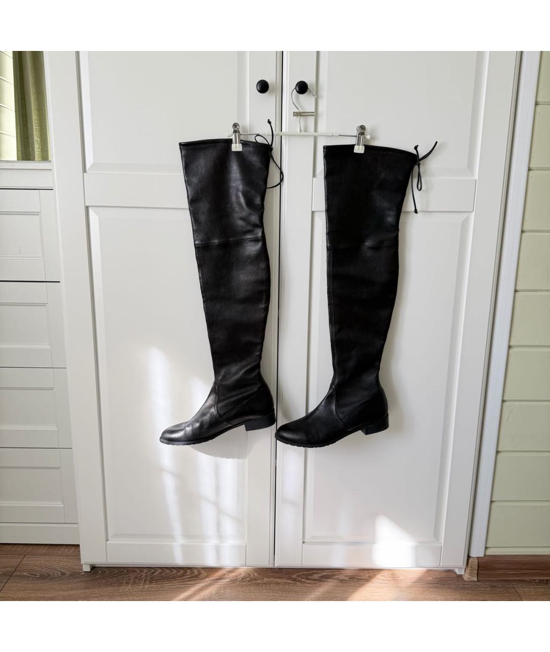 STUART WEITZMAN Черные кожаные ботфорты, фото 9