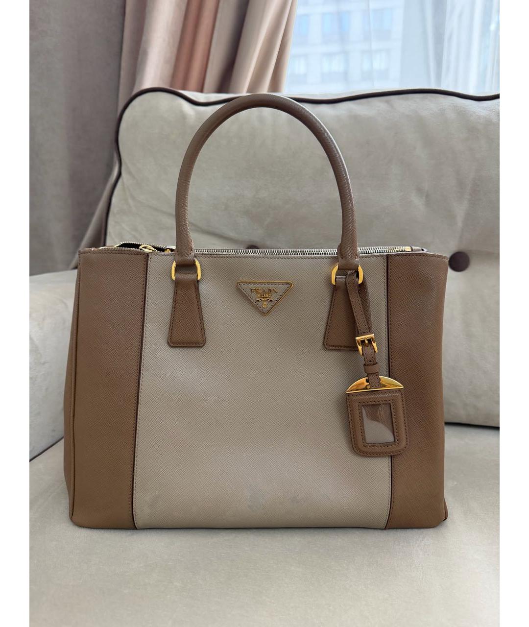 PRADA Бежевая кожаная сумка тоут, фото 9