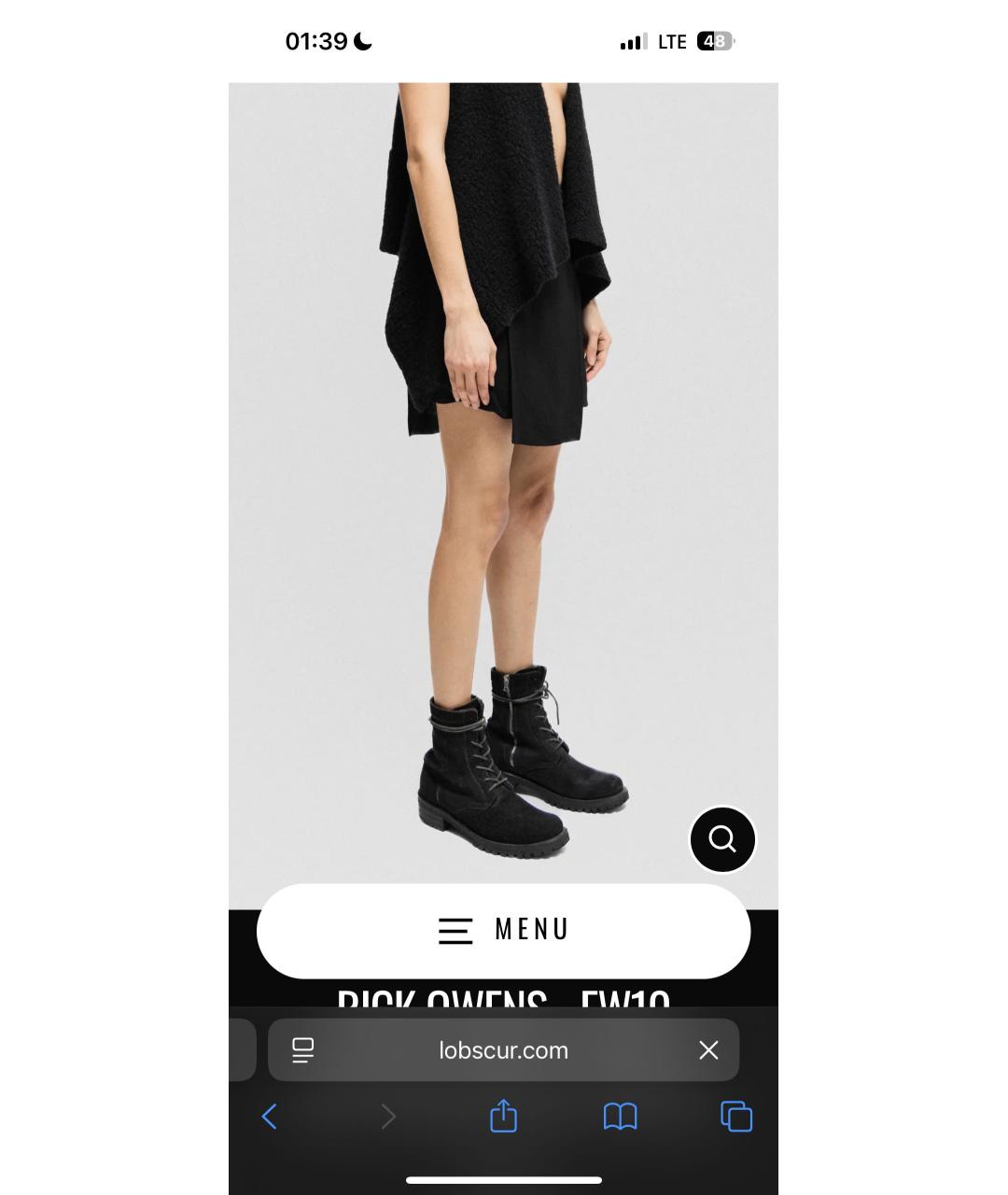 RICK OWENS Черная шерстяная юбка-шорты, фото 8