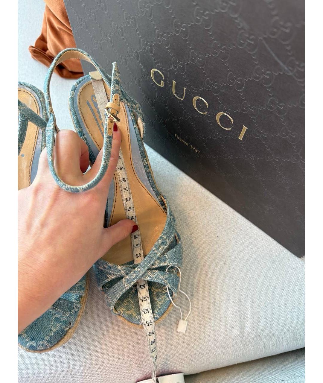 GUCCI Голубые текстильные босоножки, фото 5