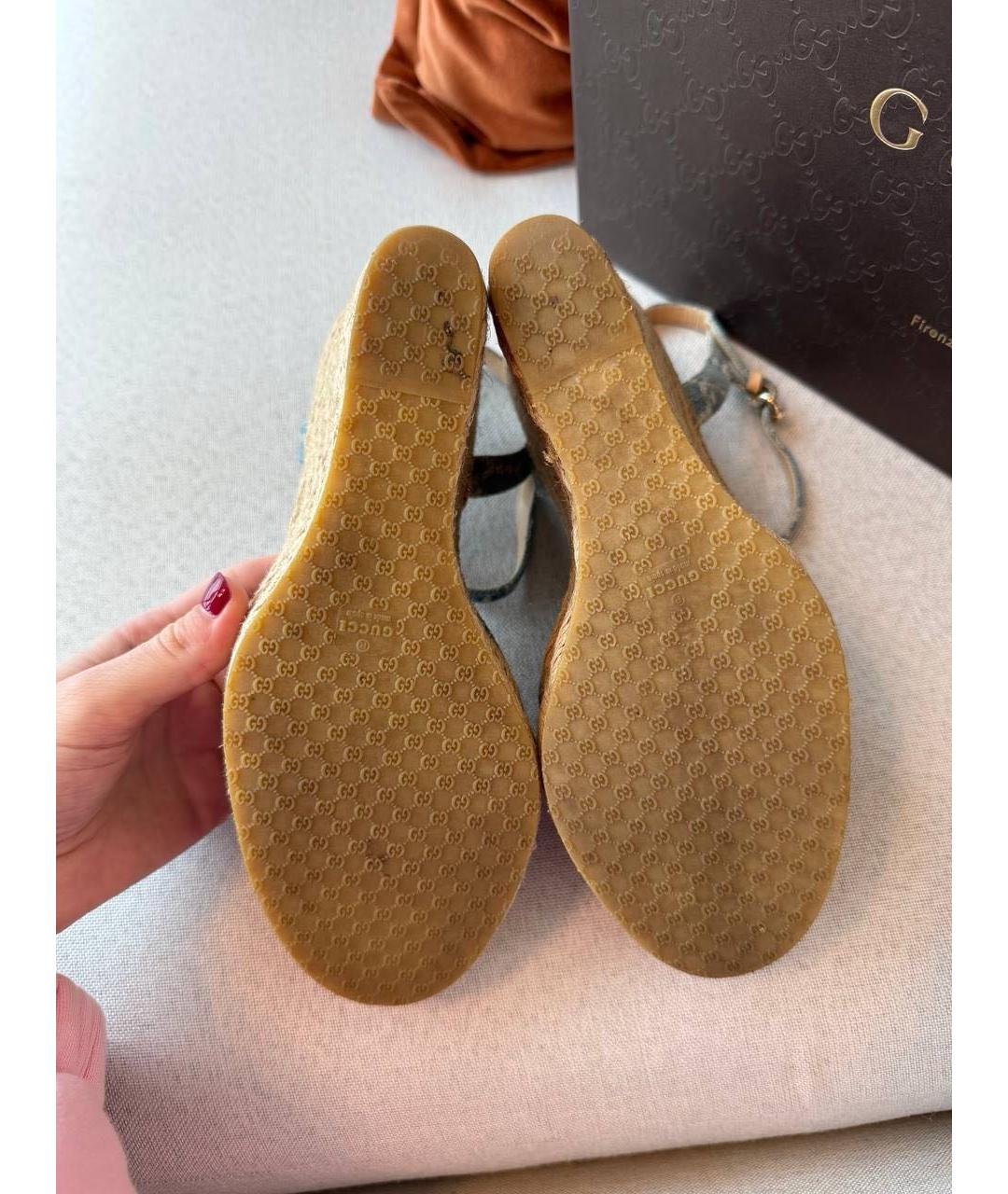 GUCCI Голубые текстильные босоножки, фото 3