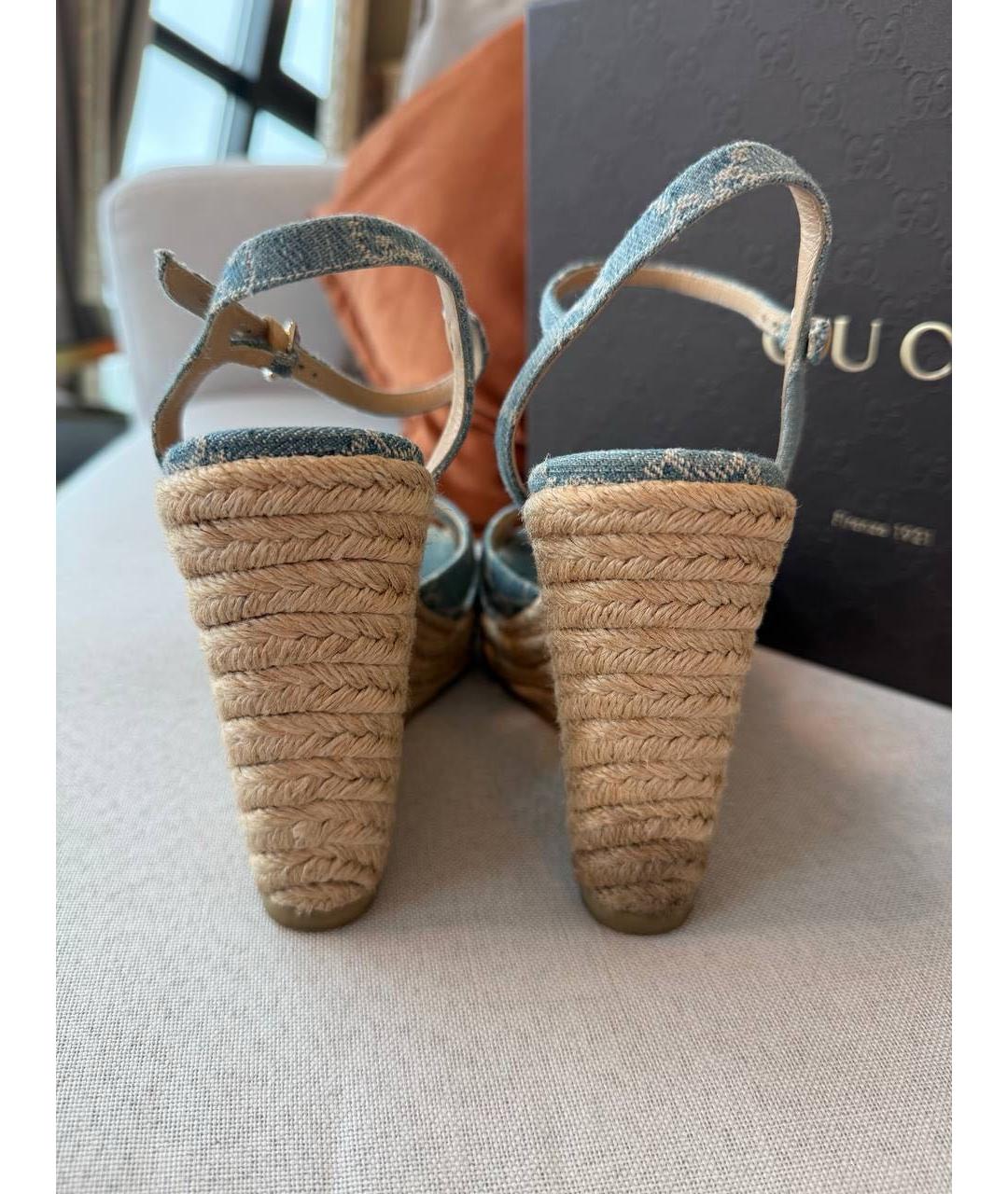 GUCCI Голубые текстильные босоножки, фото 4