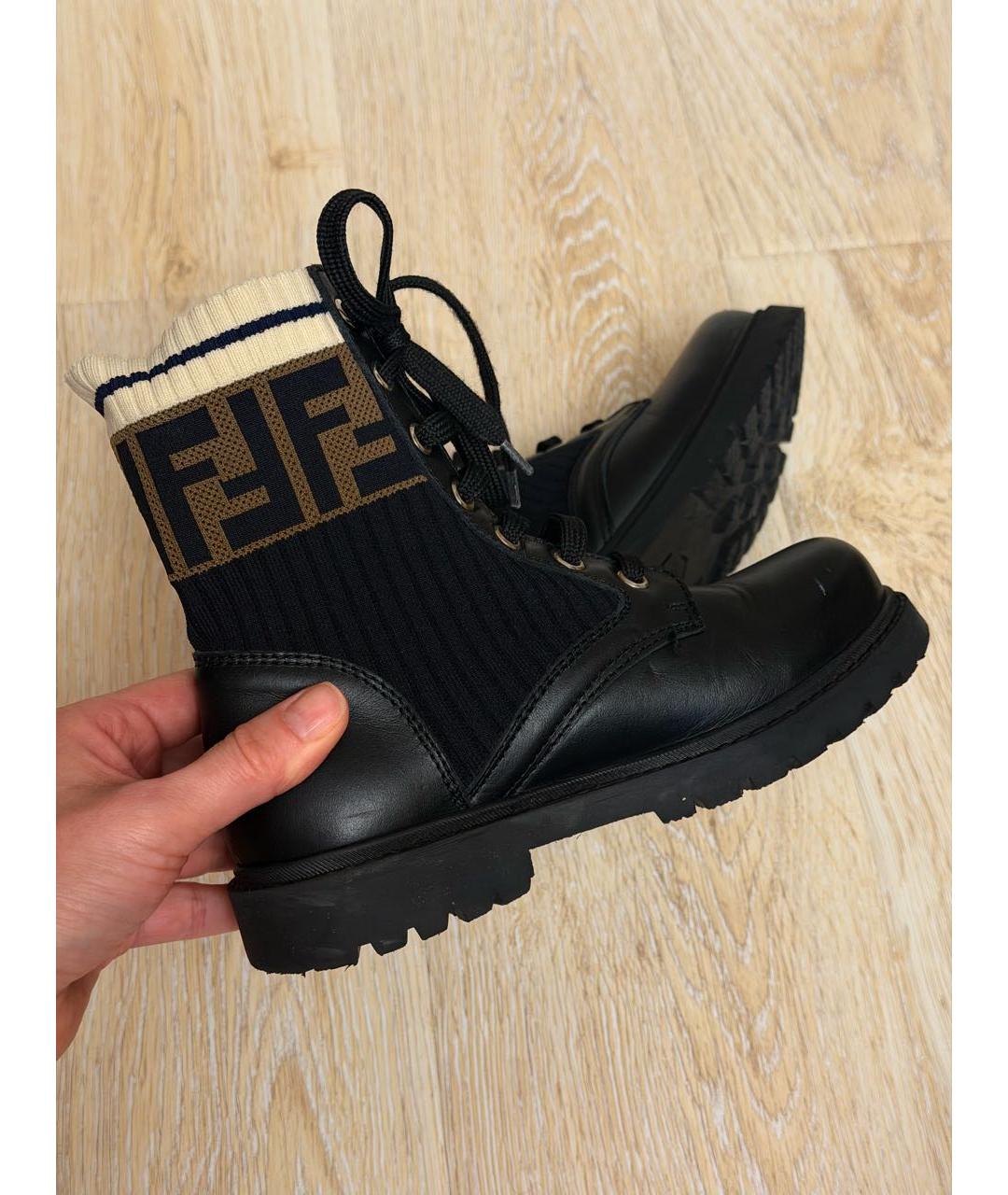 FENDI Черные кожаные ботинки, фото 4