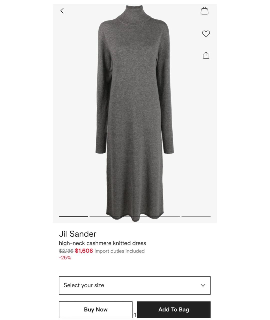 JIL SANDER Серое кашемировое платье, фото 2