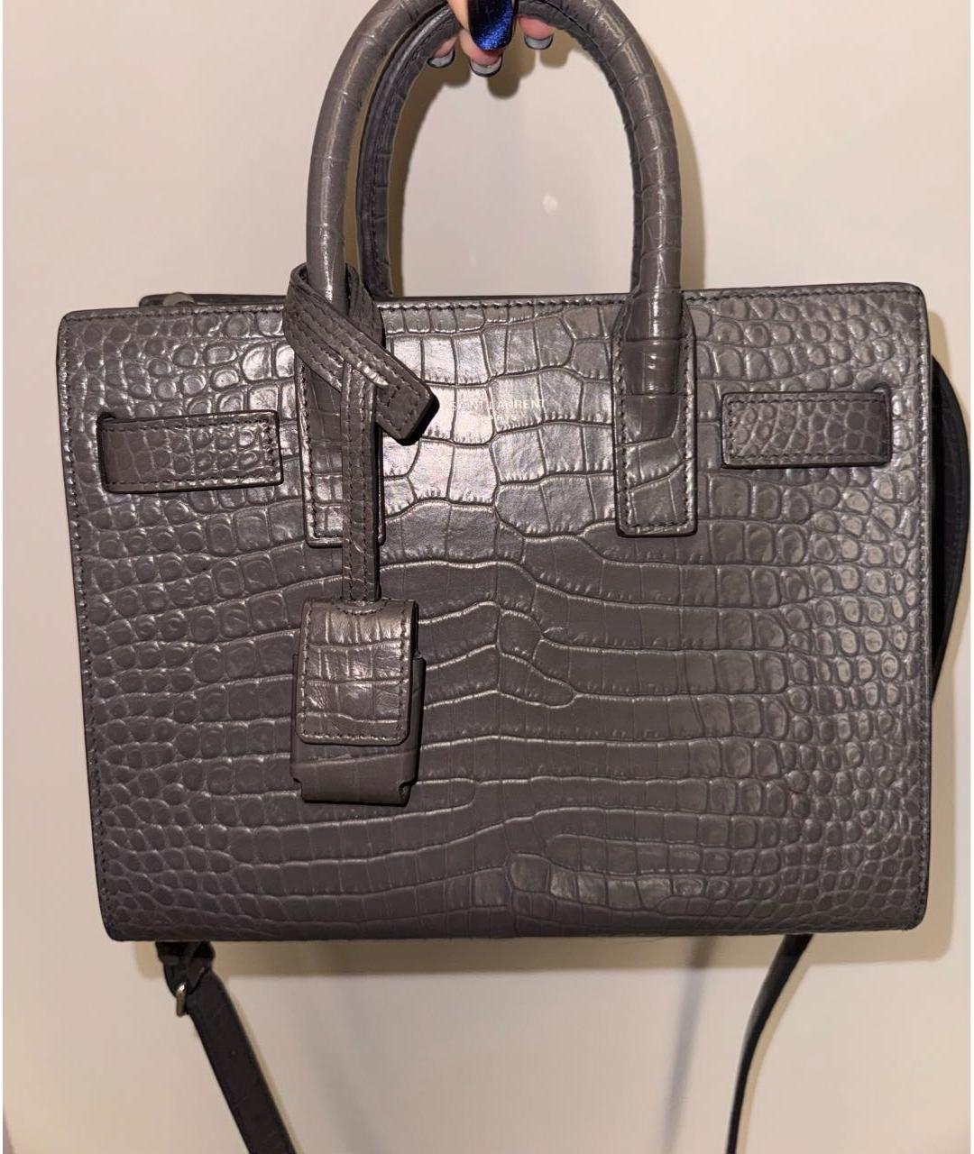 SAINT LAURENT Антрацитовая кожаная сумка с короткими ручками, фото 5