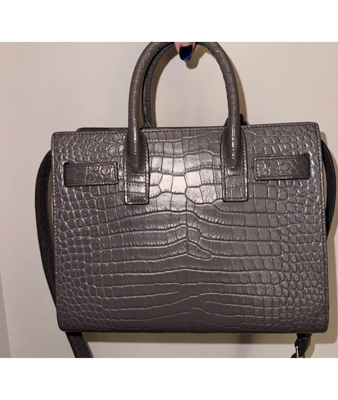 SAINT LAURENT Антрацитовая кожаная сумка с короткими ручками, фото 3