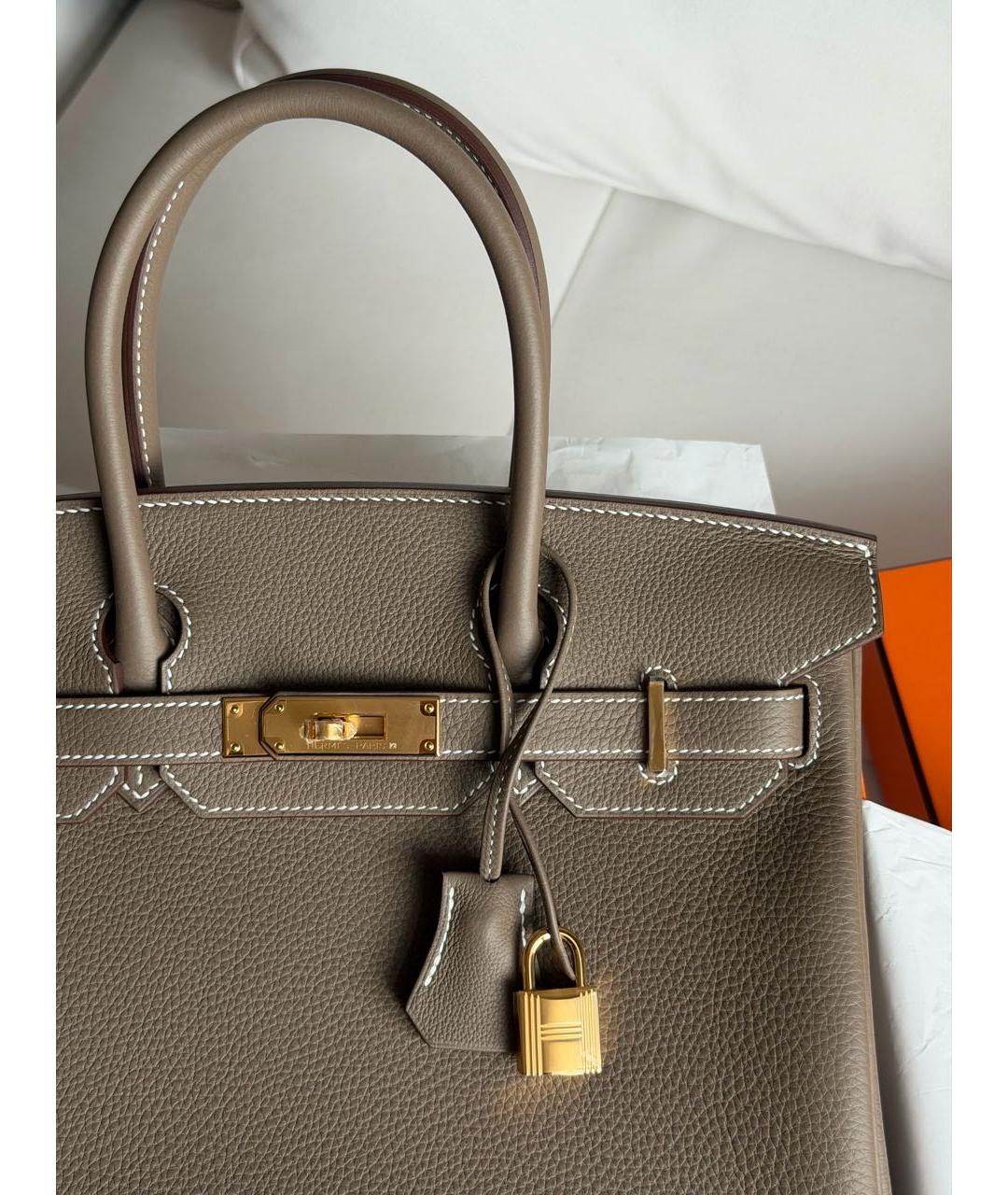 HERMES Коричневая кожаная сумка с короткими ручками, фото 3