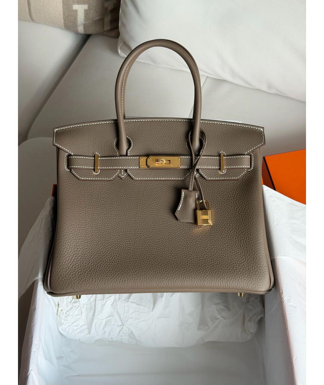 HERMES Коричневая кожаная сумка с короткими ручками, фото 6